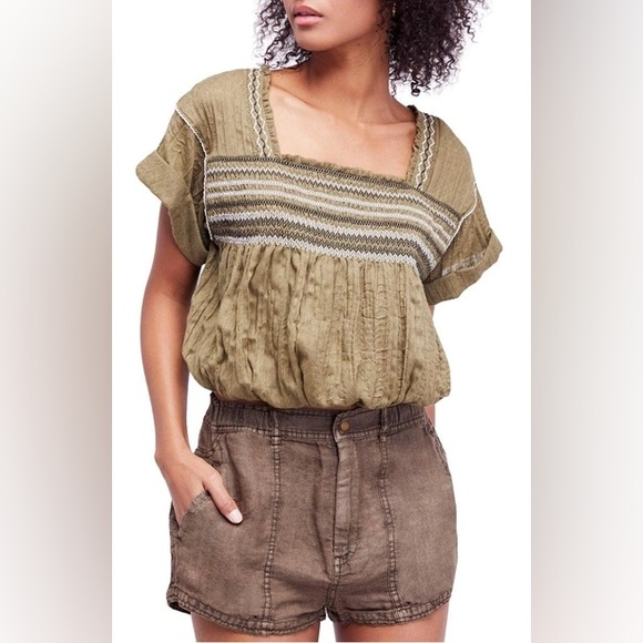 Free People Wandering Skies Blouse In Moss - Picture 2 of 8